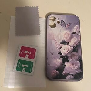 iPhone 12 mini Floral/Butterfly Case (purple&pink) and screen protector set